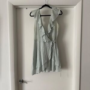 Wrap mini dress light blue and white stripes